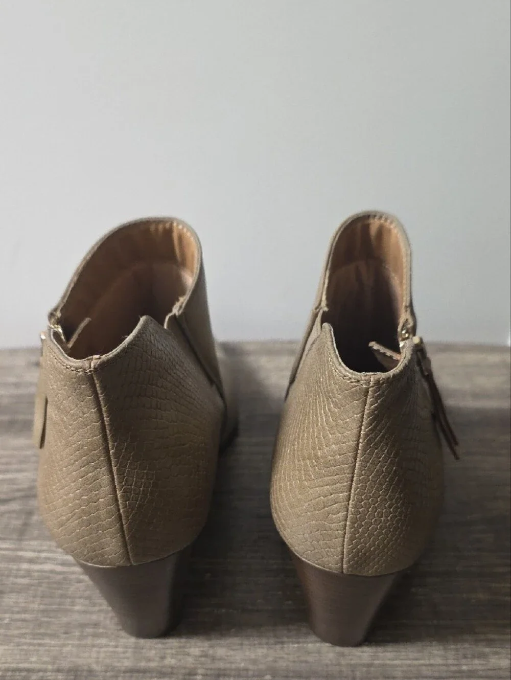 new directions Taupe Wedge Ankle Booties with Side Zip Size 9.5